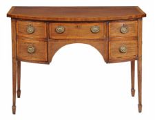 A George III mahogany bowfront sideboard, circa 1790, the top with cross banding and box string