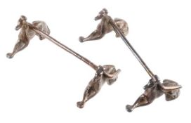 A pair of late Victorian silver novelty knife rests by Atkin Brothers, Sheffield 1898, each of a