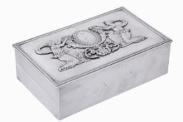 A Russian silver rectangular table box, maker`s mark PA (Cyrillic, not traced), 1908-1926 Kokoshnik