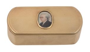 A late George III silver gilt oblong snuff box with a miniature portrait by Daniel Hockley, London