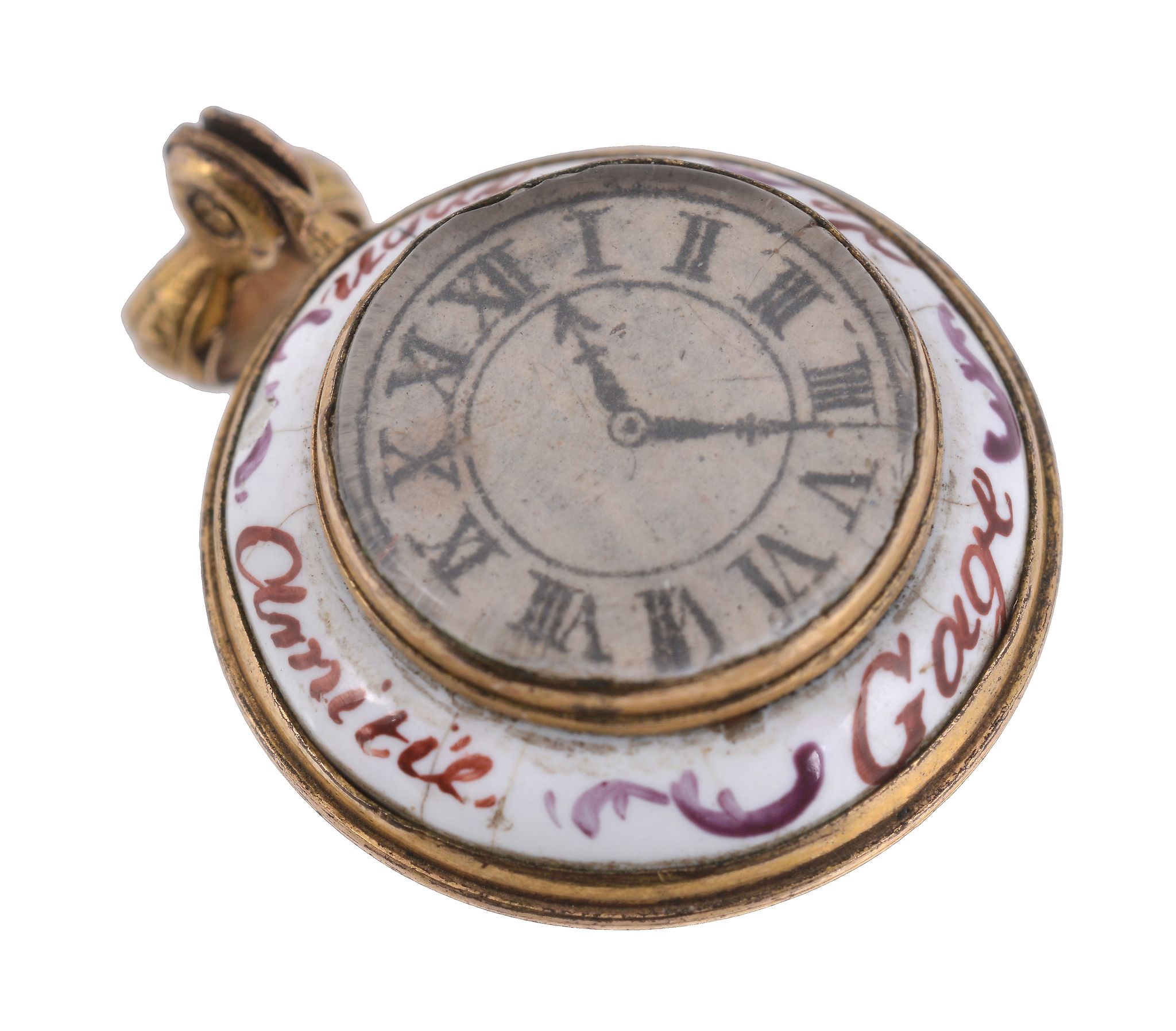 A south Staffordshire enamel miniature dummy watch pendant, circa 1765, the glazed face with paper - Image 2 of 2