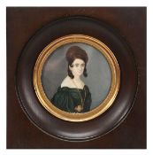 Italian School, circa 1840. Portrait of a lady wearing a green dress, half length. 6cm diameter. In
