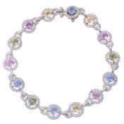 * A sapphire and diamond bracelet by David Morris, each link centred with a round cut yellow, pink,