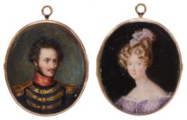 French School, circa 1830. Portrait of an army officer, a portrait of his wife verso, both shoulder