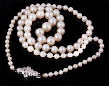 A cultured pearl necklace, the ninety three graduated cultured pearls measuring 3.3mm to 8.3mm, to