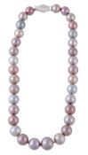 A South Sea cultured pearl and diamond necklace, composed of thirty-three slightly graduated South