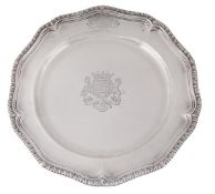 A George IV silver cinquefoil plate by Paul Storr, London 1828, engraved with a coat-of-arms and