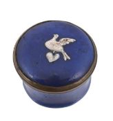 A south Staffordshire enamel circular miniature stud box, circa 1790, the cover with a raised white