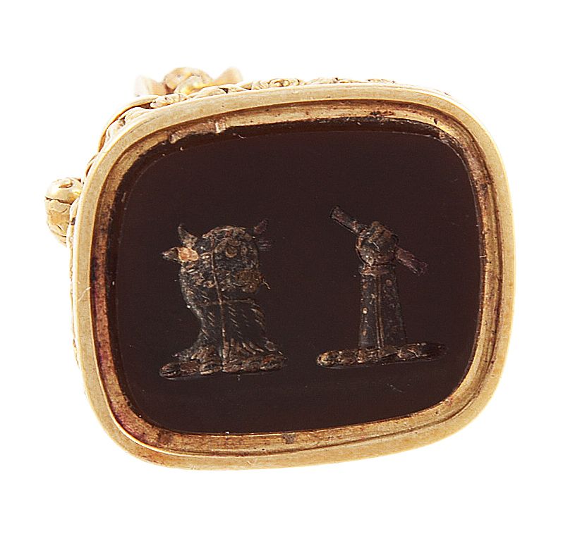 A mid 19th century gold fob seal, chased with flowers, the bridge chased with scrolls, opening to - Image 2 of 2