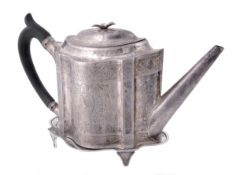 A George III silver serpentine outline straight-sided tea pot and stand by George Burrows I, London