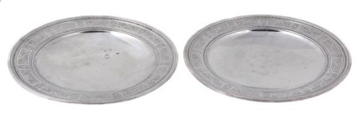 A pair of American silver coloured circular low comports by International Sterling, pattern H37,