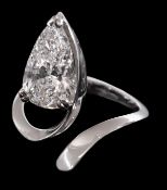 A diamond single stone ring by Scavia, Milan, circa 1973, the pear shaped diamond weighing 2.29