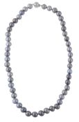 A South Sea cultured pearl and diamond necklace, composed of fifty dark grey South Sea cultured