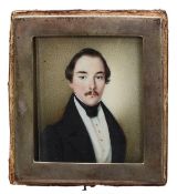 Continental School, early 19th century. Portrait of a young gentleman, quarter length. Indistinctly