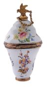 A Bilston enamel combined scent bottle and bonbonniere, circa 1765, of typical form, scattered