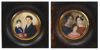 Italian School, circa 1840. Portrait of a young boy with his tutor; Portrait of a governess and her