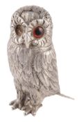 A Victorian silver novelty owl sugar caster by George Richards, London 1851, naturalistically