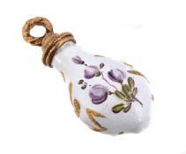 A Bilston enamel miniature scent bottle, circa 1765-1770, of flattened flask form, painted with