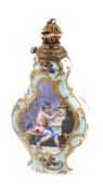 A French enamel scent bottle, circa 1890, of flattened baluster flask form, one side painted with