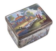 An unusual enamel small rectangular snuff box, circa 1765-1770, probably German, the cover transfer