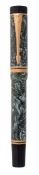 Parker, Duofold Centennial Jade fountain pen, launched in 1998, the green marbled resin cap and