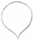 A diamond necklace, the collar of v shape form, set with brilliant cut diamonds, approximately 3.24