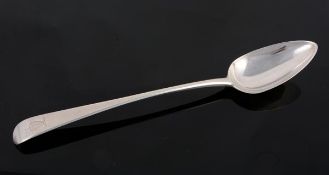 A George III silver Old English pattern gravy spoon, maker`s mark IB, London 1802, engraved with a