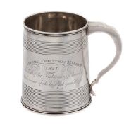 A George IV silver large straight-tapered mug by William M. Traies, London 1827, with a scroll