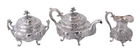 A mid 19th century Russian silver three piece tea service by Gustav Magnus ?kerblom (Okerblom), St