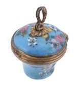 A Bilston enamel basket form chatelaine pendant, circa 1770, painted with polychrome flowers on a