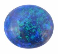 A black opal pendant, the oval shaped black opal, weighing 5.27 carats, in a claw setting, 1.9cm