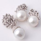 A pair of South Sea cultured pearl ear clips and pendant, the ear clips with a round South Sea