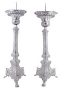 A pair of Spanish colonial silver altar candlesticks, unmarked, circa 1905, probably South