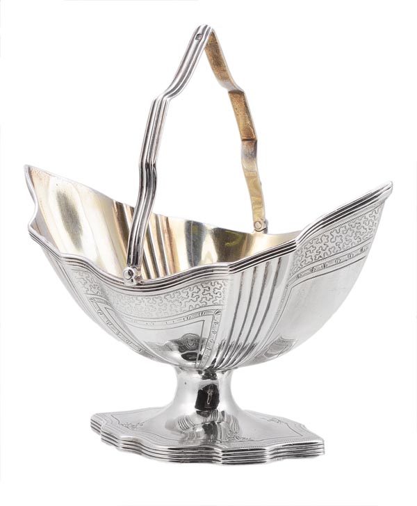 A George III silver shaped navette pedestal sugar basket by Peter & Ann Bateman, London 1794, with