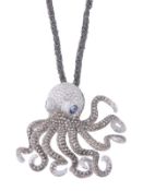 A diamond octopus pendant, pave set throughout with brilliant cut diamonds and brown diamonds,