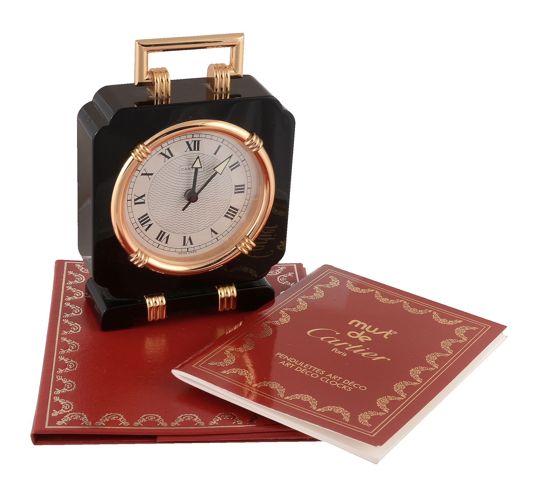 Cartier, an onyx and gilt quartz alarm clock, circa 1990, no. 901700999, the shaped square onyx - Image 2 of 2