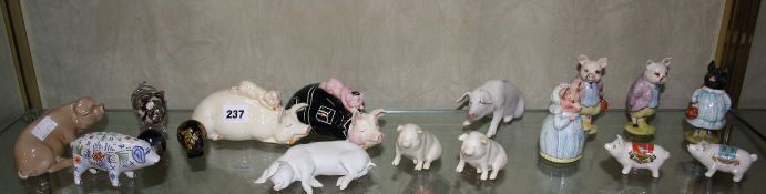 Four Beswick Beatrix Potter Pigs, a French Faience Pig, Bing and Grondahl pigs and other pigs.