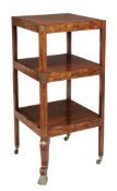 A Regency mahogany and rosewood crossbanded three tier whatnot circa 1815 and later the facing