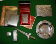 A mixed collection including silver, comprising: a late George III circular pill box by John