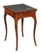 A 19th century kingwood and tulipwood writing table, second half 19th century, the leather top with