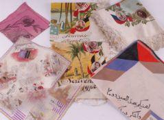 A collection of commemorative textiles, comprising: a First World War souvenir scarf to commemorate