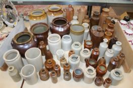 Stoneware - fifty-four assorted storage jars, preserve jars, inkwell, pickle jars, lemonade etc. A