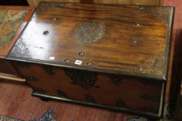 An Indo-Dutch studded and metal bound chest 84cm wide