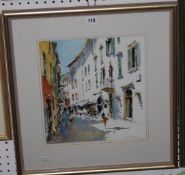Gerald Green (b.1947) Via Fiume, Riva del Garda, Italy Watercolour Signed lower right 35cm x 32.5cm