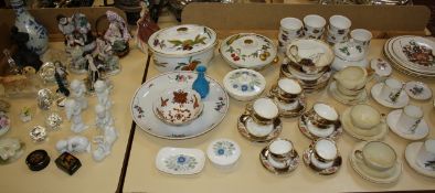 Four 18th century Continental style figurines; Evesham ware; Susie Cooper tea cups and saucers, etc