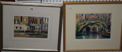 Angela Cash The Gondolier Watercolour Signed lower left Titled to Chelsea Art Society label verso