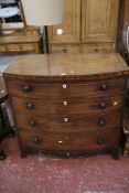 A Regency mahogany chest of four long graduated drawers and splayed feet 95.5cm high, 96cm wide.