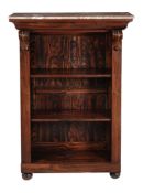 A rosewood, simulated rosewood and marble mounted open bookcase, 19th century and later elements,