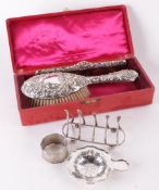 A collection of silver items, to include: an Edwardian silver mounted brush and comb by W. J. Myatt