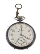 Jungmans, an open face gun metal pocket watch, ref. 1646, the four piece case with a white dial,